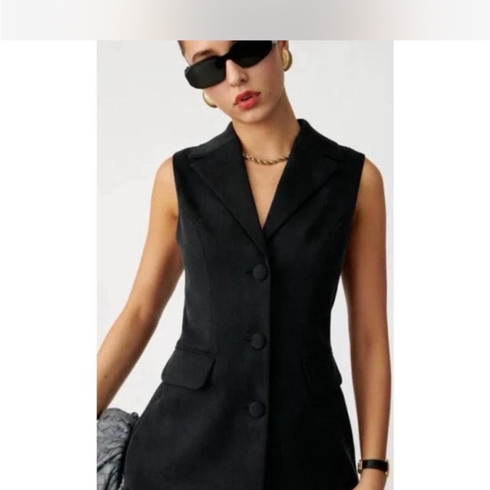 Reformation Black Tailored Vest with Lapel Collar